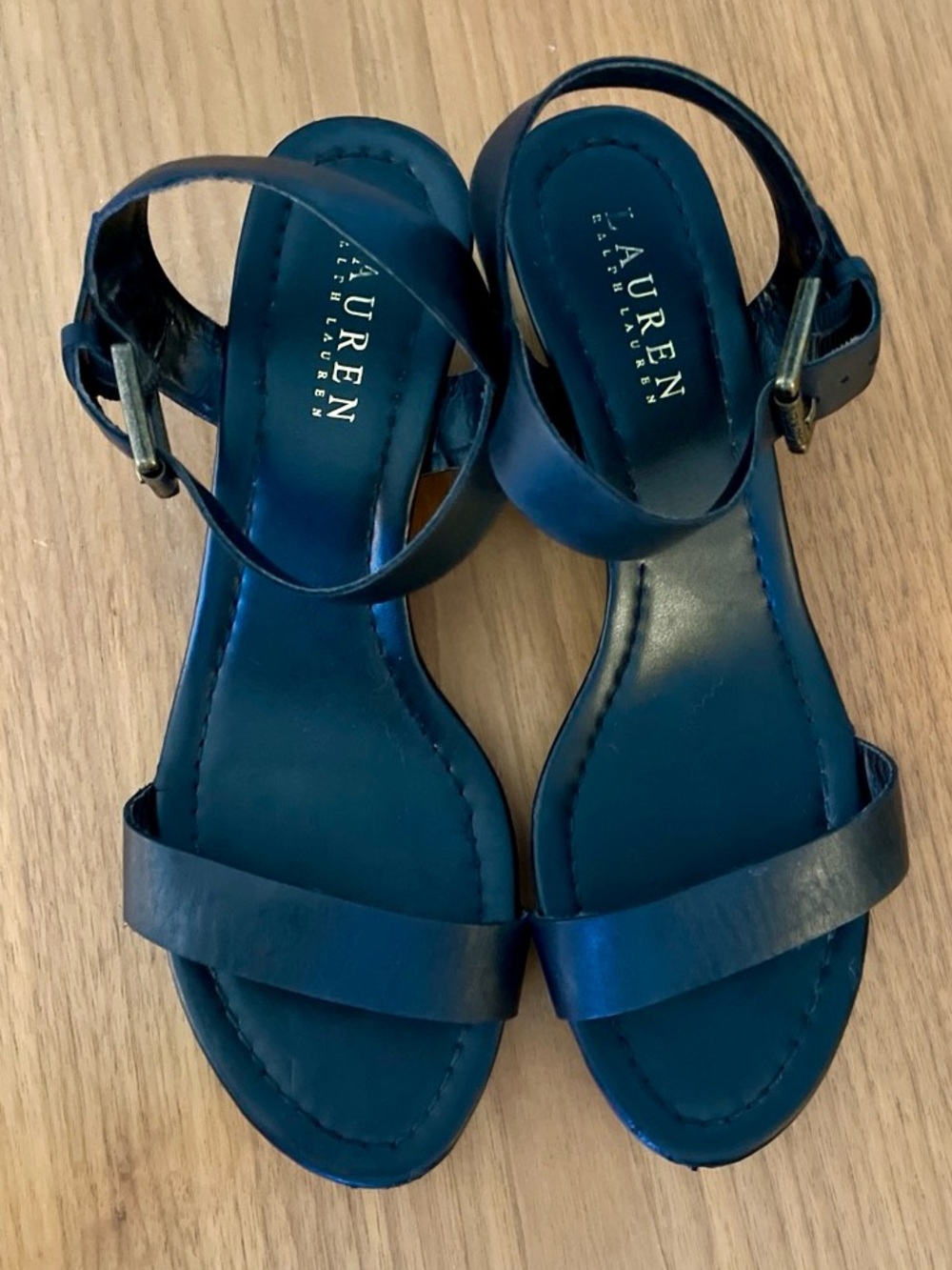 Lauren Ralph Lauren Blk Leather Ankle-Strap Sandals